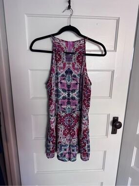 Abbeline Pink and Blue Geometric Halter Romper